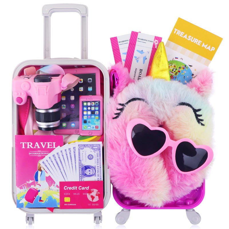 ZITA ELEMENT 24 Pcs 18 Inch Girl Doll Accessories Suitcase Luggage Travel Set Including 18 Inch Doll Clothes Luggage Pillow Blindfold Sunglasses Camera Computer Cell Phone Ipad and Other Stuff - Image 3